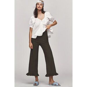 The Colette Magic Fabric Ruffle-Hem Crop Wide-Leg Pants by Maeve Olive Green 34